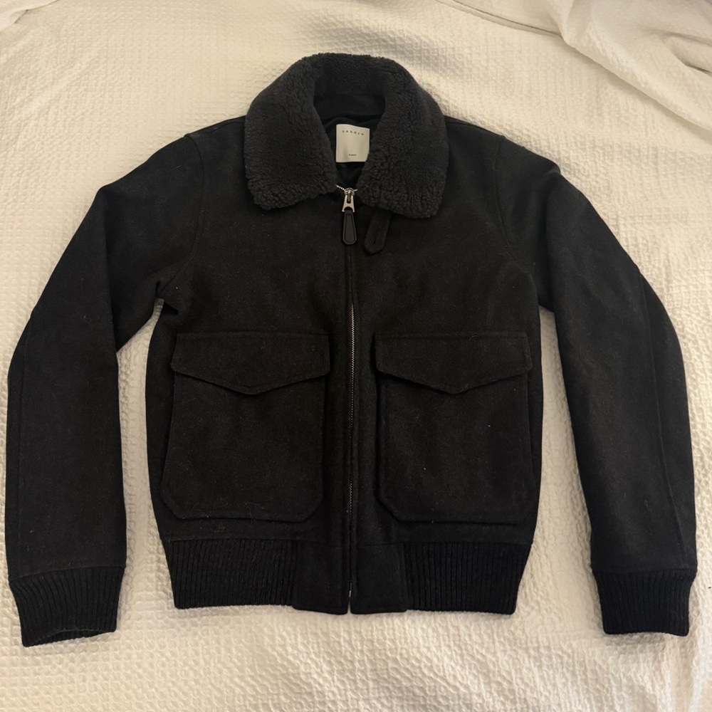 Sandro shearling collar aviator bomber jacket